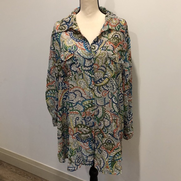 Sunny Leigh colourful button down shirt diamond buttons 3X Vneck roll up sleeves - Picture 6 of 11